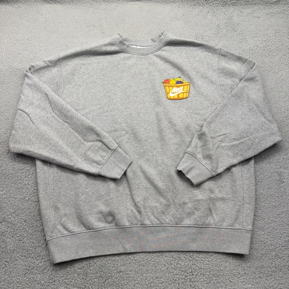 Nike DQ1057-063 Mens XXL Balanced Diet Graphic Gray Fleece Crewneck Sweatshirt